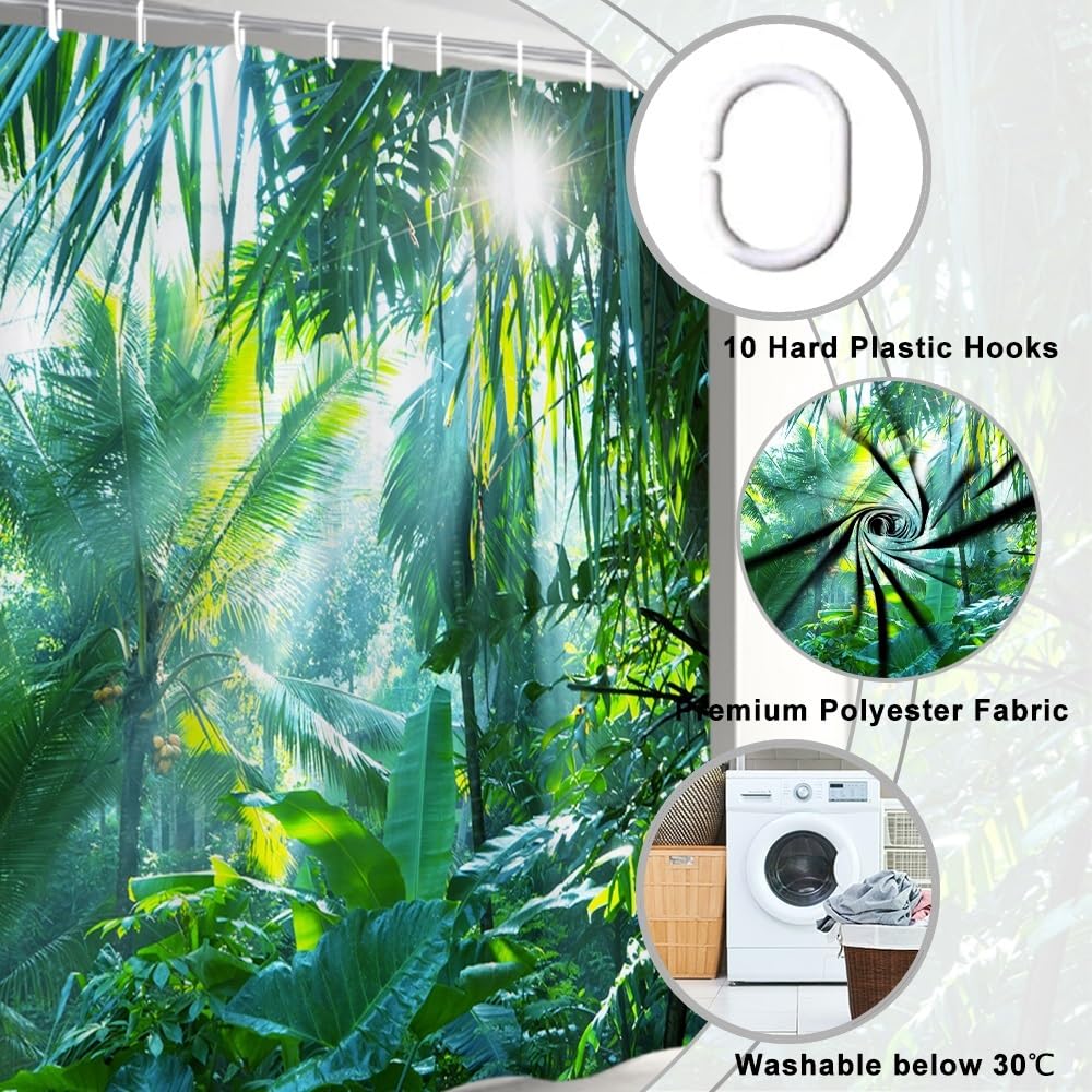 Uiiooazy Cortina de Ducha de Hoja Eucalipto, Cortinas de Ducha Verde Oro Abstracto Planta Cortinas de Baño Antimoho Impermeable Lavable Tejido de Poliéster Cortina Ducha con Ganchos 90x180cm — view 267