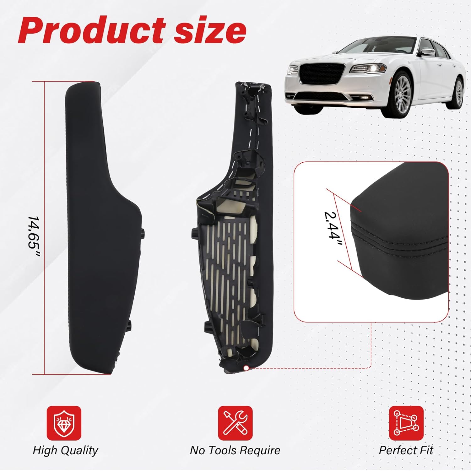 Front Door Armrest Trim Set for Dodge Charger & Chrysler 300 2011-2023, Left Driver Right Passenger Side Inner Door Armrest, Replaces 1WK37DX9AB 1WK36YSAAB,Black Leather Interior Cover