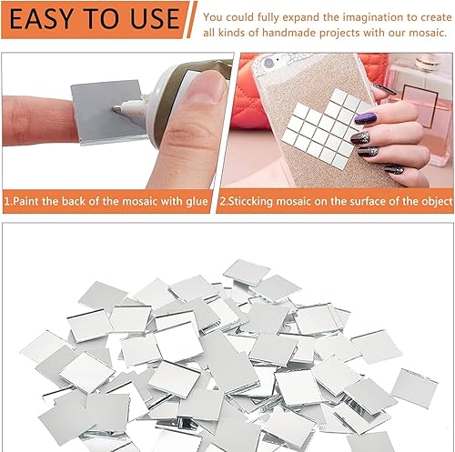 Miniatura 5 de Yimisya 300 espejos plateados de cristal real, azulejos de mosaico de 0.394 in x 0.394 in, mini espejo de mosaico para manualidades, decoración de
