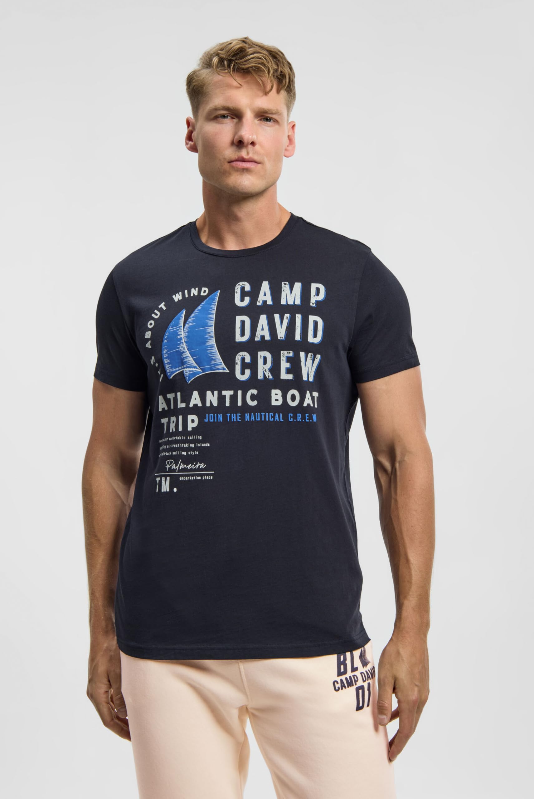 Camp David Camiseta para hombre con estampado de etiqueta