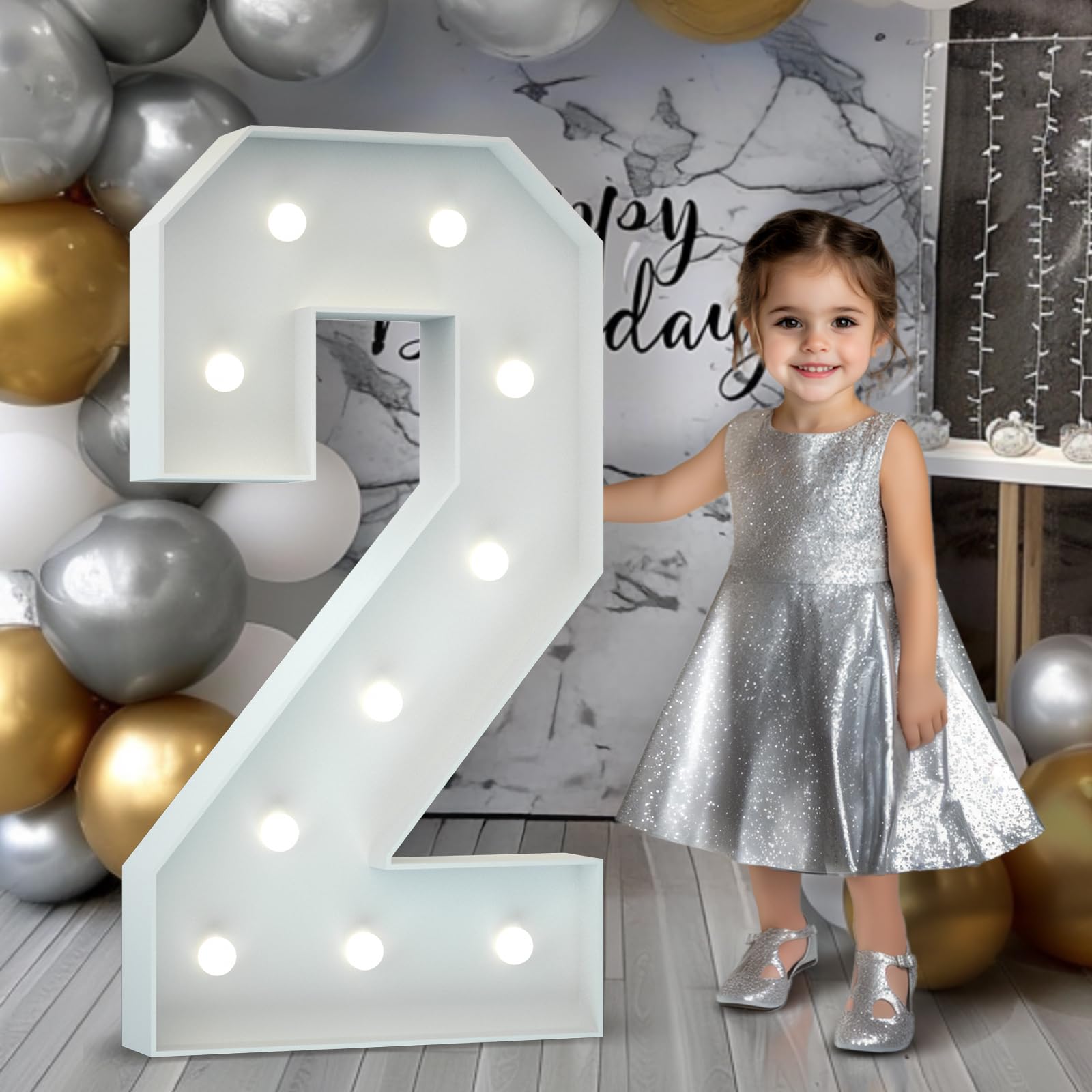 Marquee Numbers 4 Feet Tall: Large 2nd 21st 25th Birthday Decorations for Her Him 4FT Light Up Numbers White Anniversary Party Decor Big Backdrop Foam