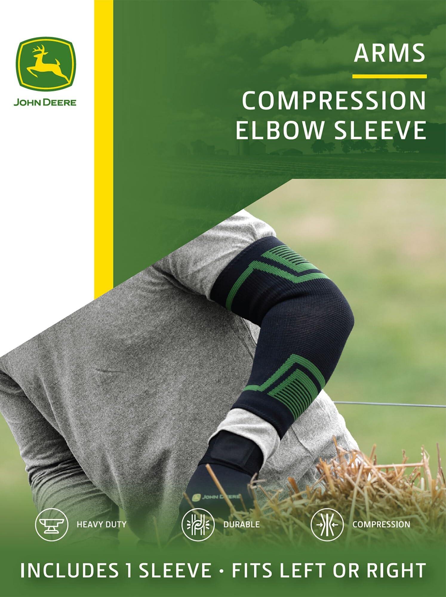 John Deere Elbow Sleeve by Copper Compression – Heavy-Duty Support for Bursitis, Arthritis, Golf & Tennis Elbow, Joint Pain & Swelling – Durable, Seamless Knit for Stability & Comfort Men & Women L/XL