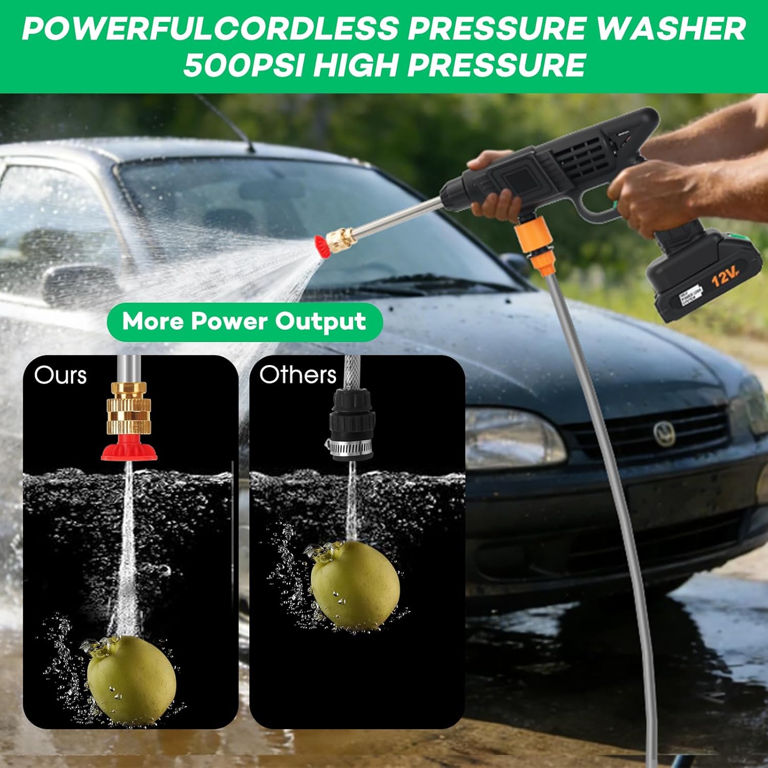 Cordless Pressure Washer,600PSI Portable Power Washer with 2 Nozzle,Foam Cannon,16.4FT High-Elastic Hose,Handheld Pressure Water Spray Gun,Power Cleaner for Car,Garden,Floor,Home,Outdoor Cleaning