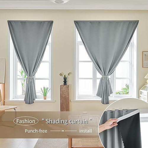 Miniatura 9 de Cinta mágica adhesiva en cortinas portátiles para ventanas, cortinas opacas para dormitorio, cortinas opacas térmicas, sin taladro, oscurecimiento