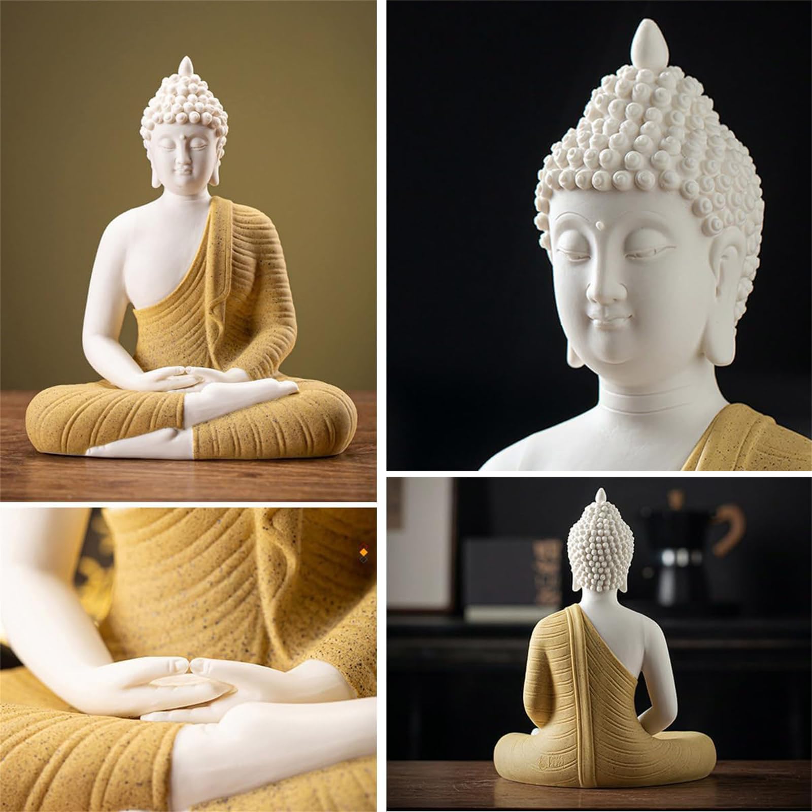 Estatua budista grande con círculo LED, decoración zen 3D, aplique mural para sala de estar, arte de pared para colgar