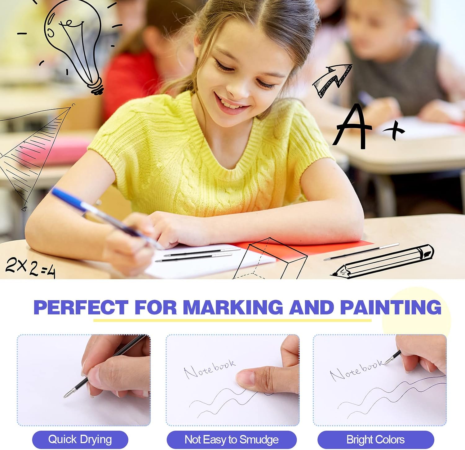 Zonon 30 Pcs Pen Refills Ink Ballpoint Pen Refill 3.9 in Replacement, Blue image 3