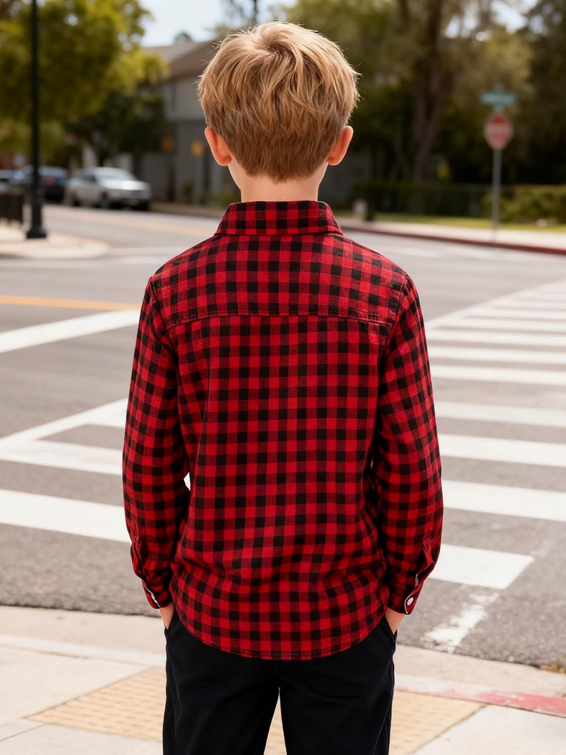 Size 5-10 Years Boys' Long Sleeve Buffalo Plaid Button-Down Shirt Fall Thin Outfits Kids Clothes - Image 6
