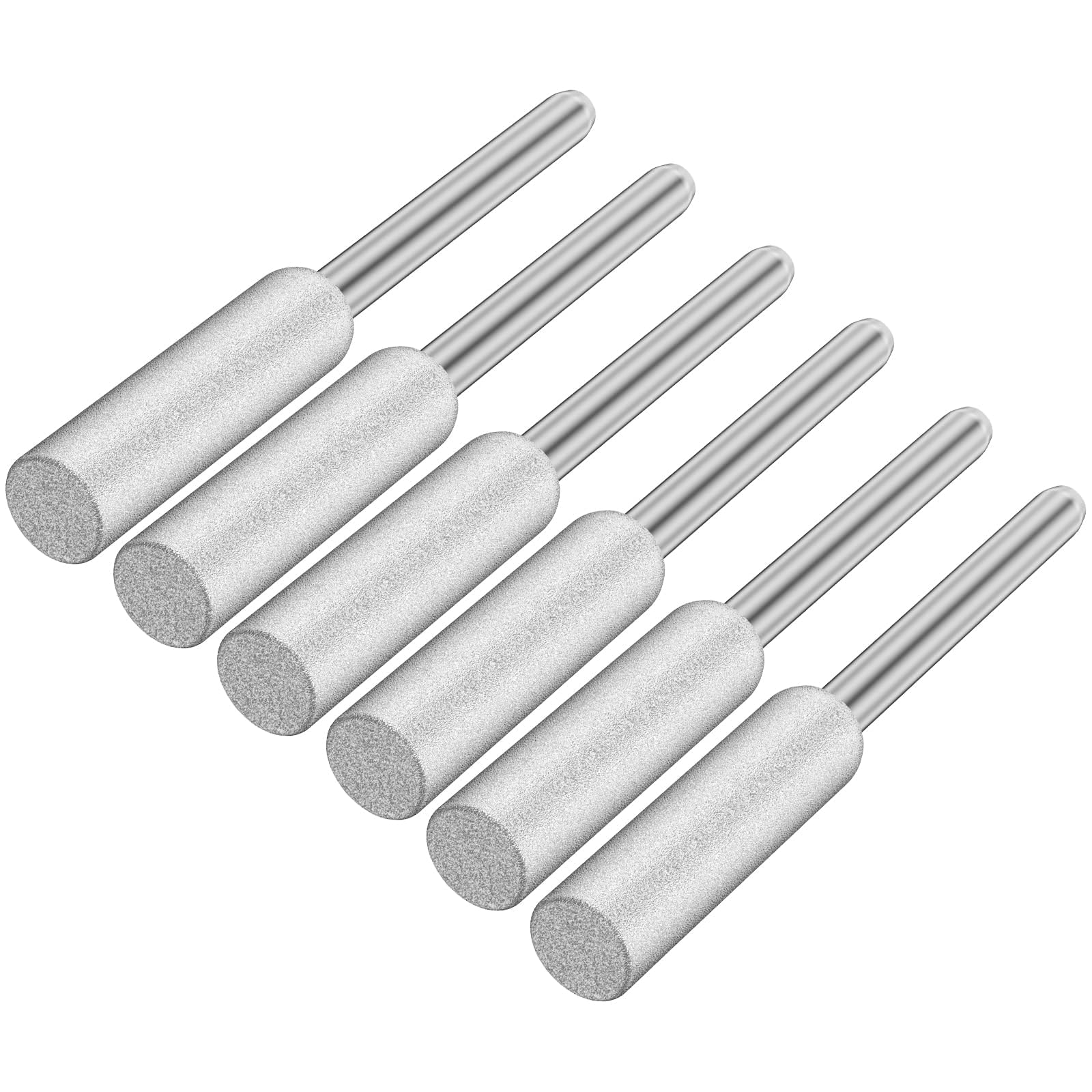 NIHUIFDPY 6Pcs Diamond Chainsaw Sharpener Bits, 1/8" Shank Universal Rotary Burr Set for Power Saw Grinding, Wear-Resistant Polishing Stone File for Wood, Stone, Metal, Jade - Silver (5.5mm/7.32")-image-4