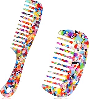 2 Pcs Large Acetate Comb Wide Tooth for Curls Women, Tortoise Shell Wide Tooth Vintage Style Anti-Static Travel Pocket Combs Detangling Combs for Wet and Dry Thick Curly Hair Care, Multicolor