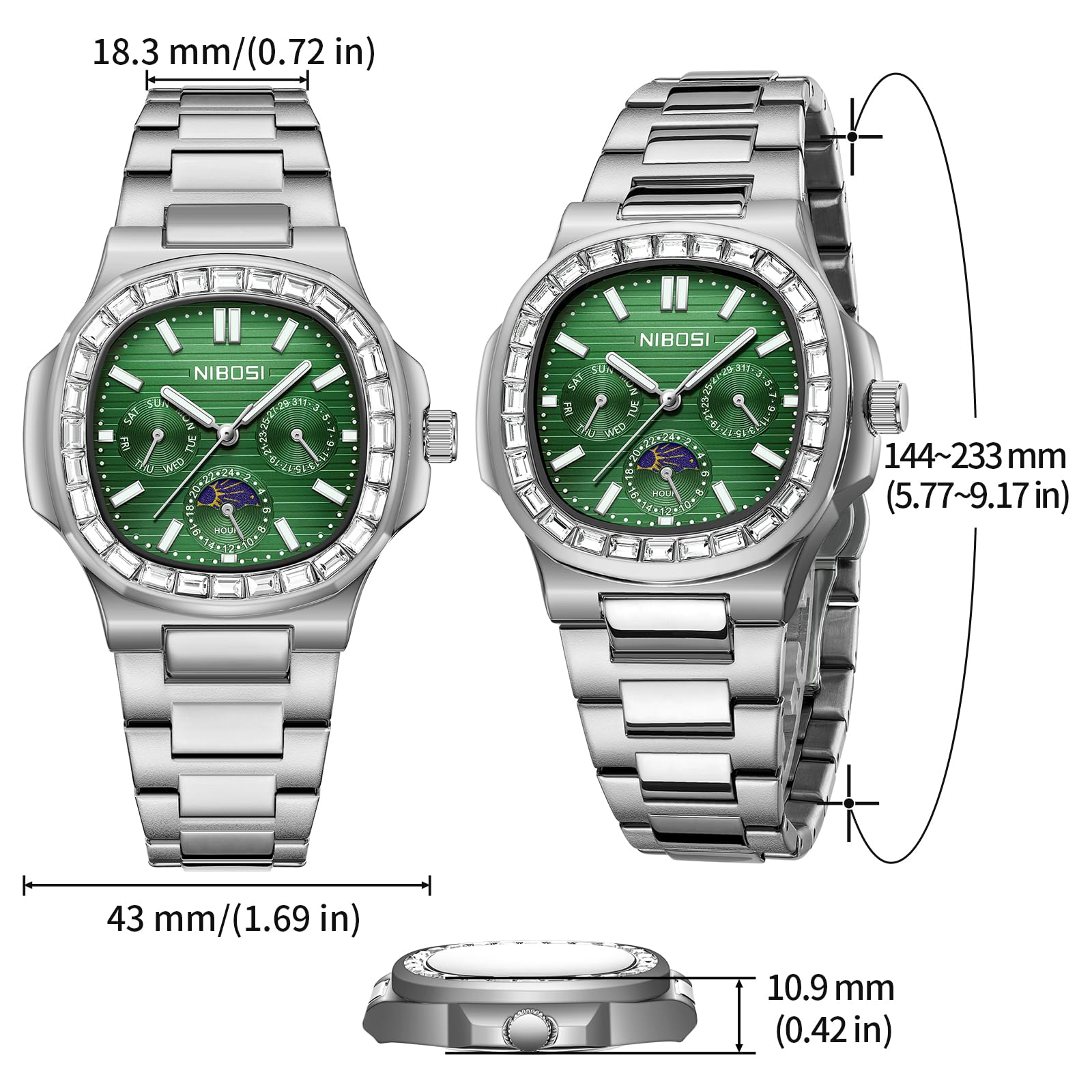 NIBOSI Orologio da polso da uomo analogico al quarzo multifunzione cronografo fase lunare impermeabile luminoso in acciaio inox
