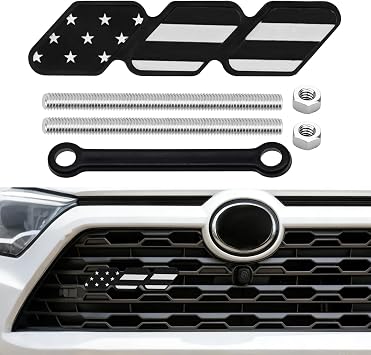 Tri-Color Grille Decor Badge, Front Grill Emblem, 3-Color Upgrade Emblem Accessories, Front Grille Insert Trims for Toyota Tacoma 4Runner Tundra Sequoia Rav4 Highlander Black White Flag