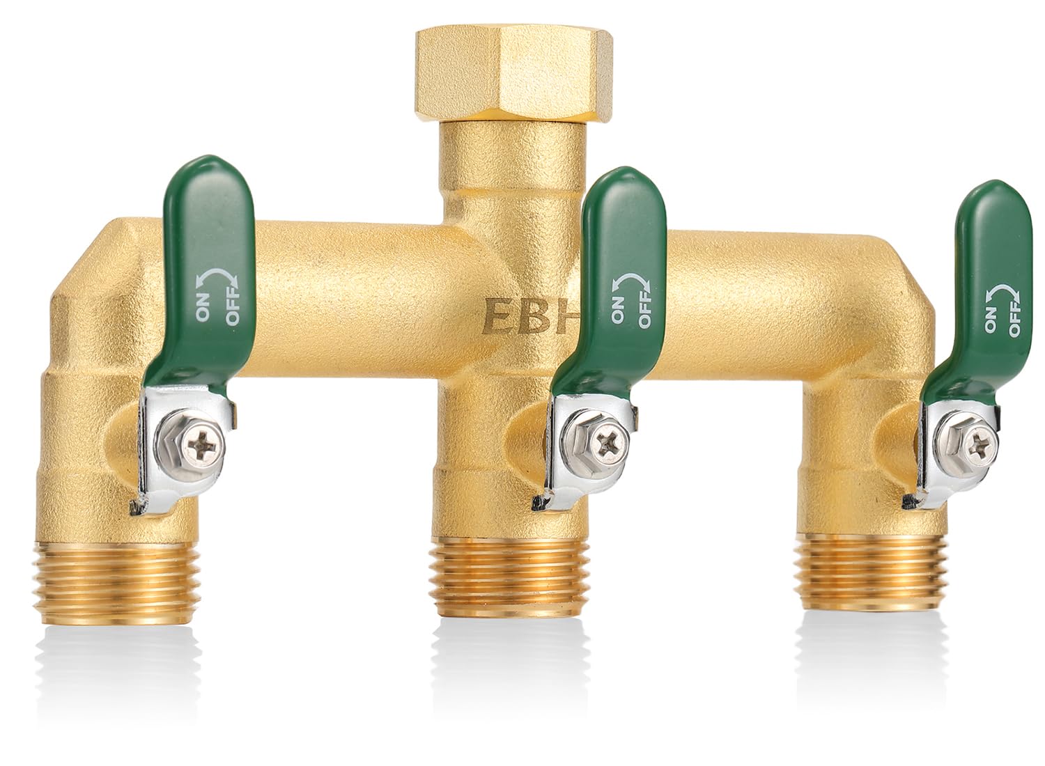 Photo 1 of *scratches/dirty* EBH Garden Hose Splitter, 3-Way High Flow Heavy Duty Brass Outdoor Hose Manifold with Long Handles Full Flow Faucet Adapter- 3/4” GHT(Green)