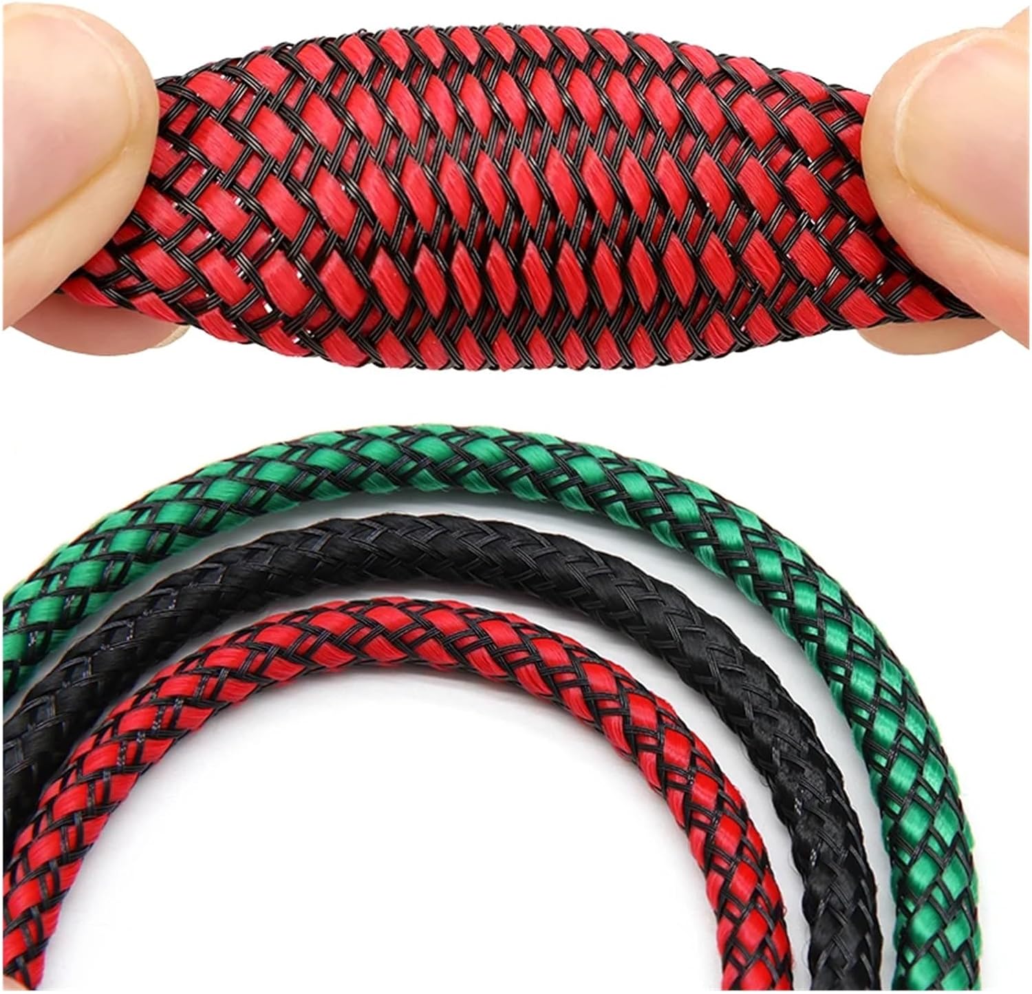 Braid Sleeve Soft Wire Insulated Wrap Cable Protection Harness Sleeving Sheath for Pets, Bite-Resistant Cable(Red Balck,04mm,10 Meters)