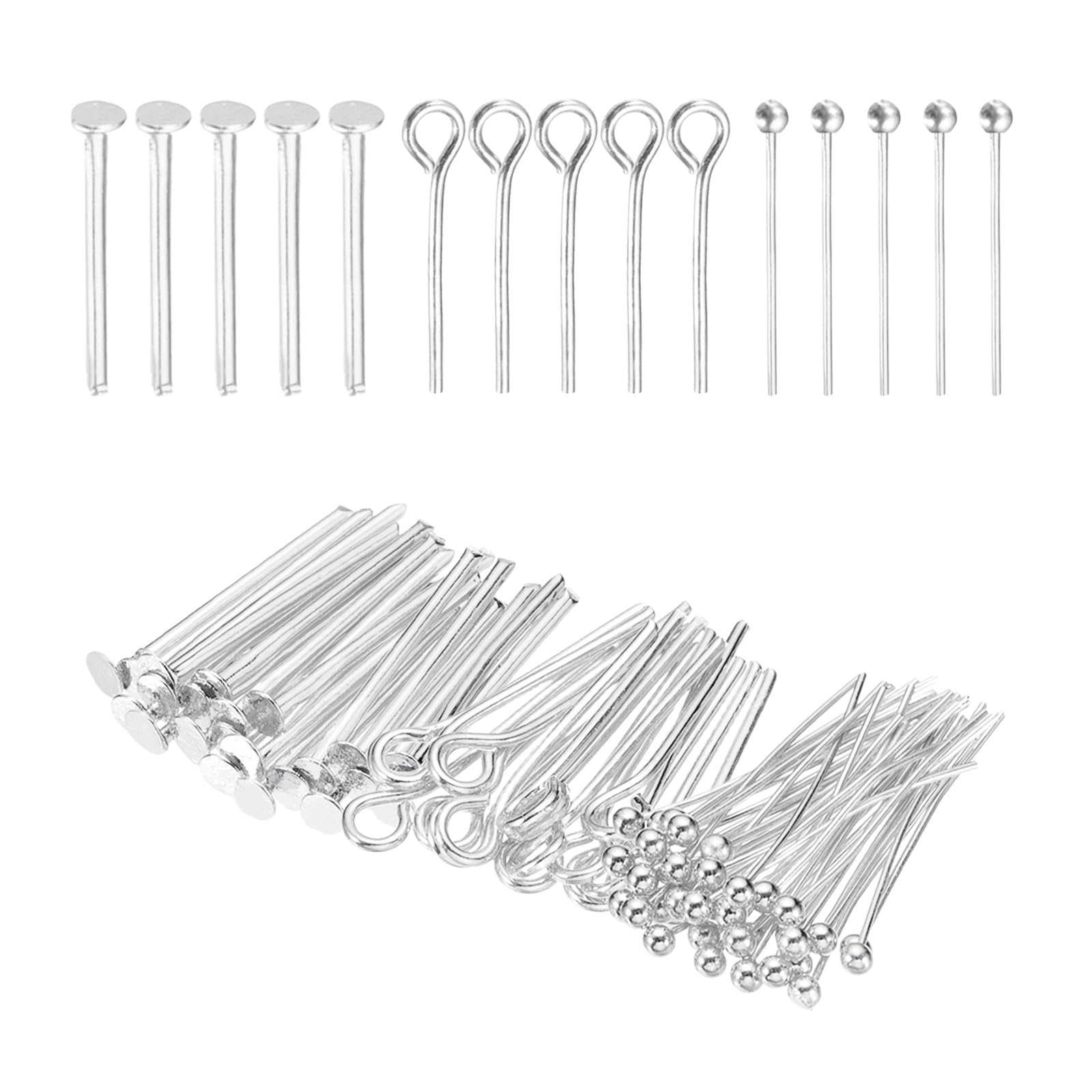 PATIKIL Head Pins Set for Jewelry Making, 600 Pcs 3 Styles 0.79" Flat Head & Ball Head Pins & Eye Pins Findings for DIY Necklaces, Earrings, Bracelets Making Supplies (Silver Tone)
