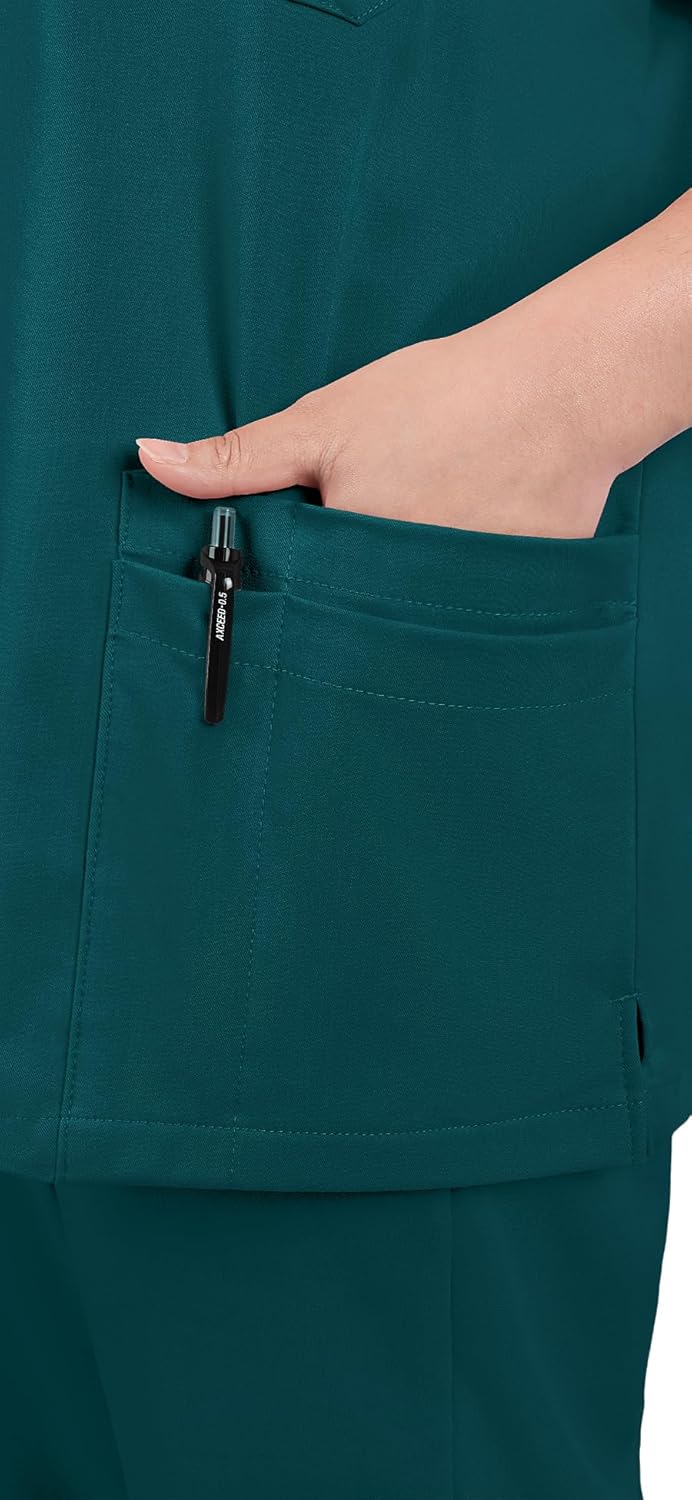 Scrubs for Women Set - 8-Pocket V-Neck Scrub Uniform, Stretch Jogger Pants, Medical Workwear for Nurses, Pet Care - Image 5