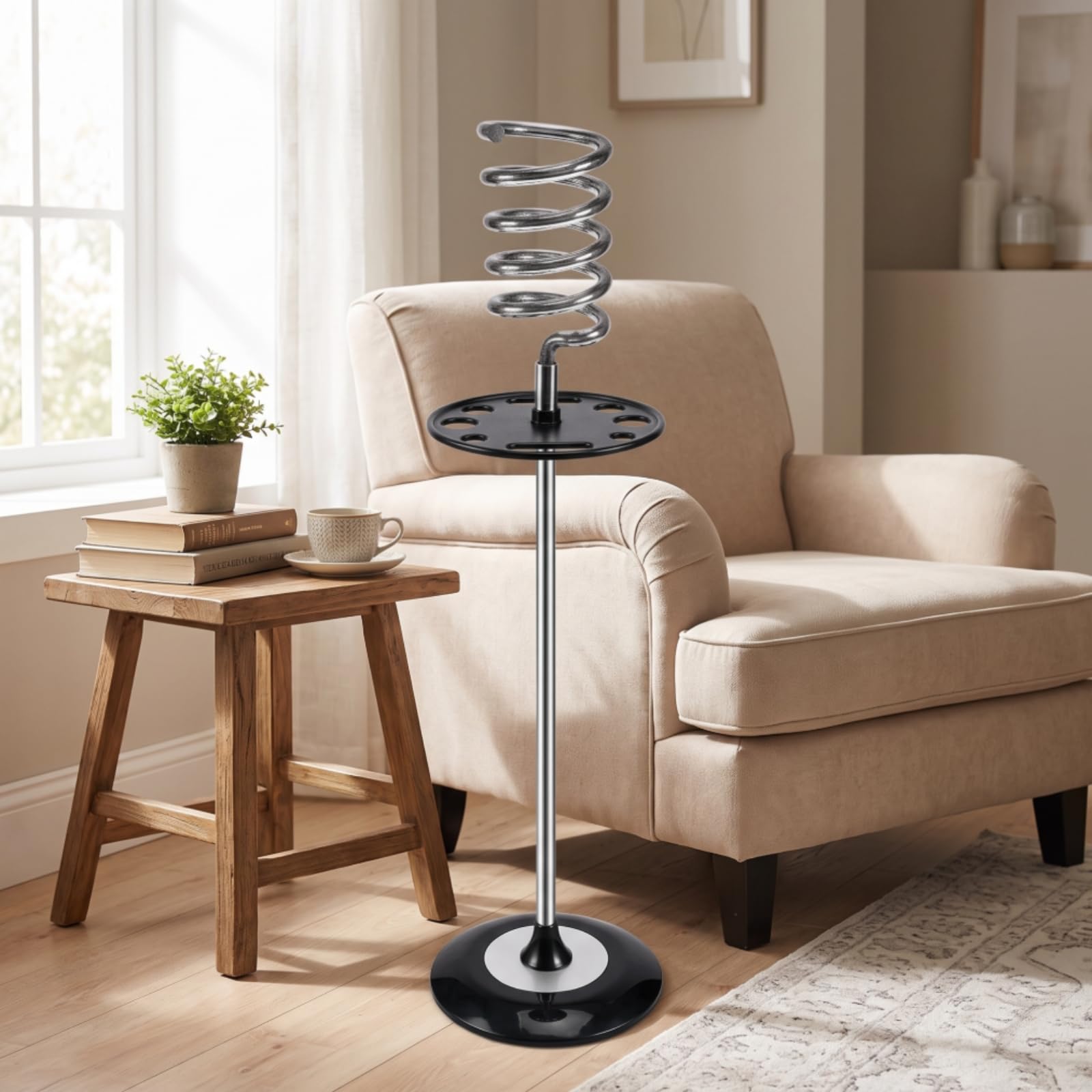 TISHITA Soporte Secador de Pelo Soporte Organizador Montaje de Suelo Soporte de Pie Estructura Estable Soporte en Espiral con Ranuras para Accesorios Adecuado , Azul