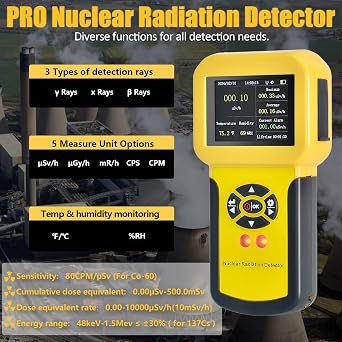 Geiger Counter Nuclear Radiation Detector, Digital Radiation Dosimeter with alarm function, Portable Handheld Beta Gamma X-ray Radiation Monitor Meter, Nuclear Radiation Meter