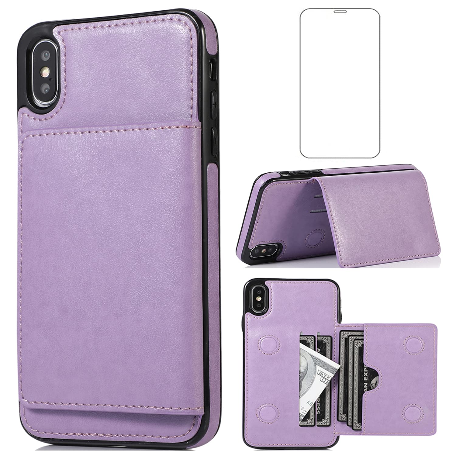 Carga Inalámbrica Soporte Atril Funda Cartera IPhone Xs Max MONASAY - Con Bloqueo RFID Y Protector Pantalla Funda Libro Ranuras Tarjetas Rfid