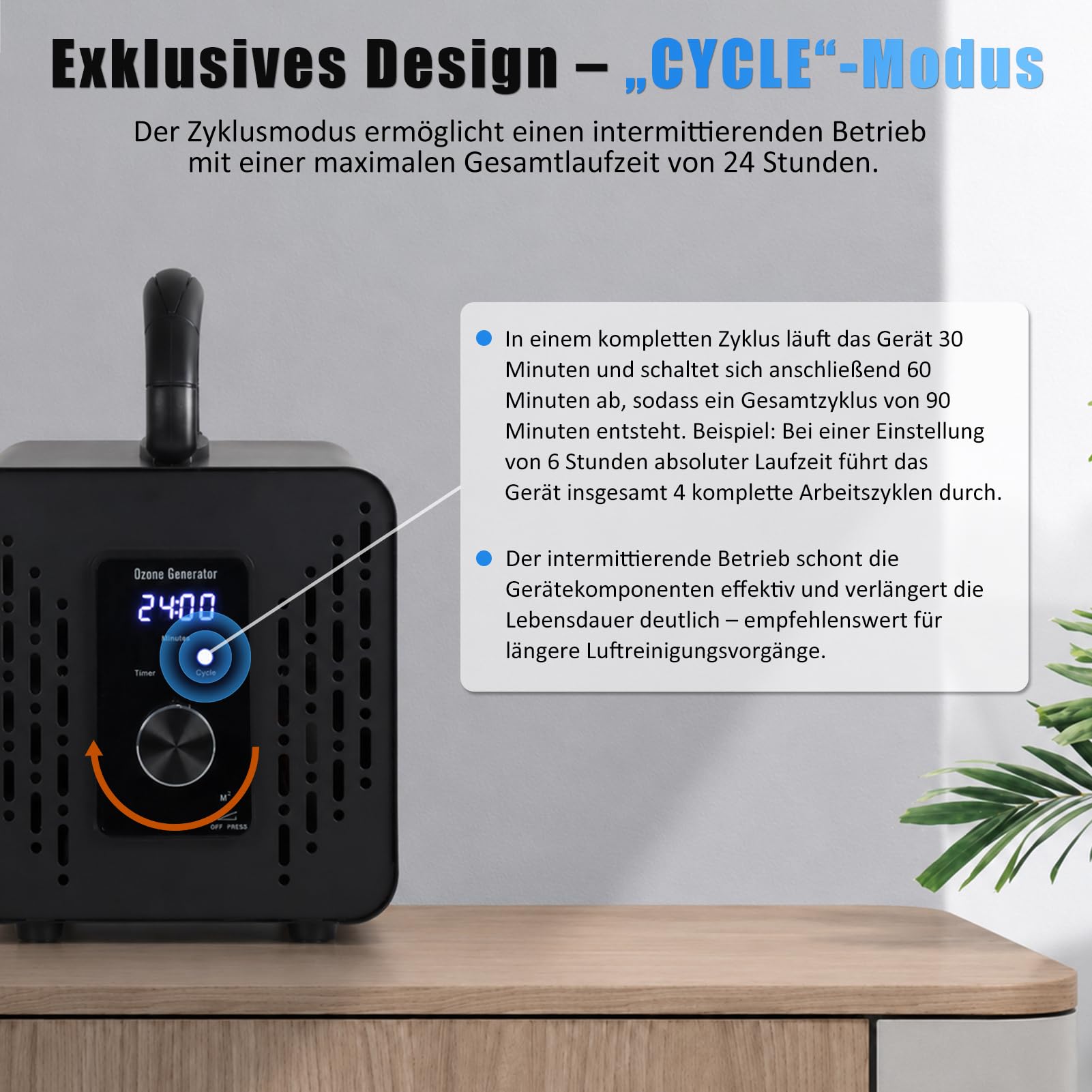 Ozongenerator 120,000mg/h, Smart Ozongerät mit 2 Modi CYCLE & TIMER, Ozon Luftreiniger mit verzögerter Startfunktion & 120 Min Timer, O3 Ozonisator für Wohnung Auto Haustier- und Küchengerüche
