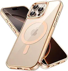 JETech Capa Magnética para iPhone 16 Pro 6,3 Polegadas Compatível com MagSafe, Case Protetora de Telefone à Prova de Choque, Capinha Parte Traseira Transparente Anti-Riscos (Deserto)