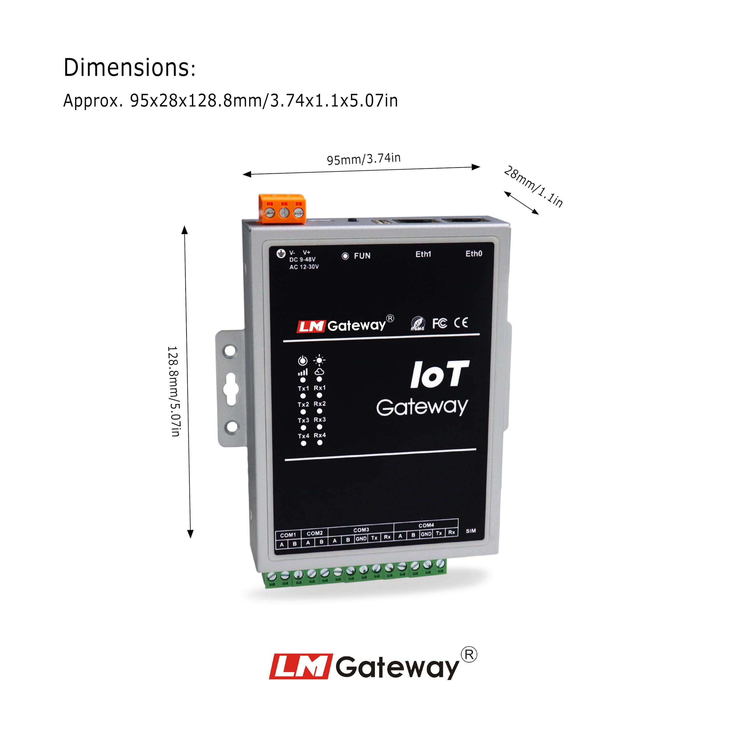 Industrial IoT Device Server, 4-Port RS232/485 Modbus Gateway RTU to TCP Converter with Extended Wi-Fi, 10/100 Ethernet (404)