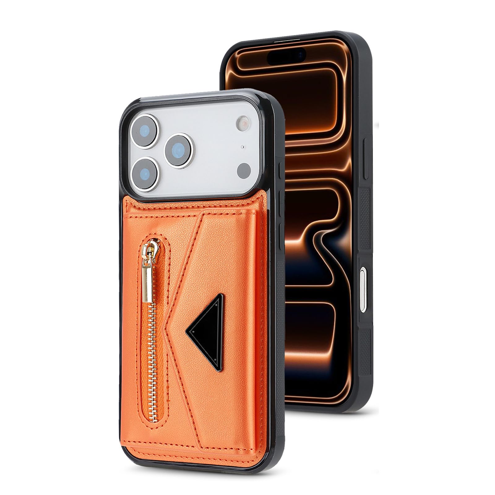 Étui iPhone 17 Pro portefeuille cuir orange pour voyager léger au quotidien