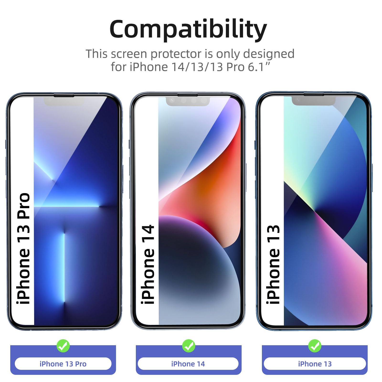 NEW'C 3 Sztuki, Ochraniacz Ekranu dla iPhone 14, iPhone 13, iPhone 13 Pro (6,1 cala), Czarna Krawędź, Folia ochronna ze szkła hartowanego, odporność na zarysowania