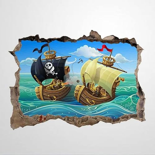 Pegatinas de pared para niños, diseño de piratas, barca, guardería, niños, arte de pared, extraíble, póster de vinilo para dormitorio, sala de