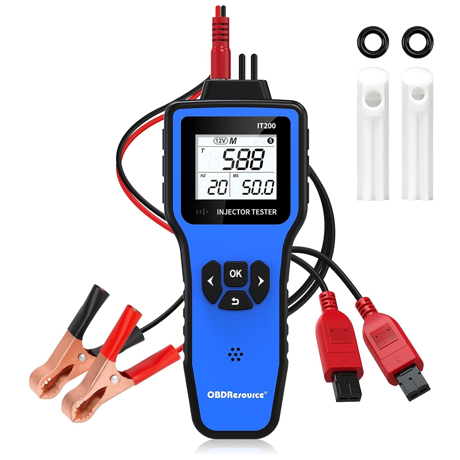 OBDRESOURCE Automotive Car Fuel Injector Tester and Adapter Kit,12V Vehicle Fuel System Diagnostic Tool with LED Display,10 Pulse Modes Injector Tester,12V/5V DC Output Power