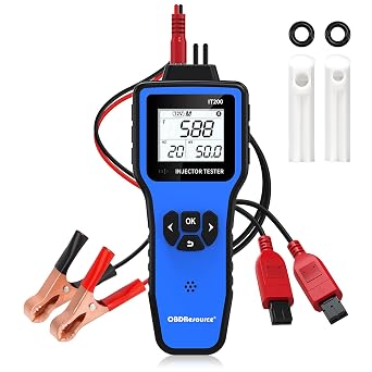 OBDRESOURCE Automotive Car Fuel Injector Tester and Adapter Kit,12V Vehicle Fuel System Diagnostic Tool with LED Display,10 Pulse Modes Injector Tester,12V/5V DC Output Power