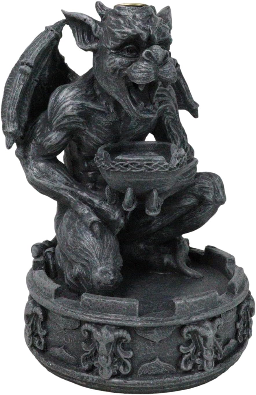 Ebros Gift Crouching Gothic Horned Devil Servant Chimera Gargoyle with Ceremonial Bowl Backflow Incense Cone Burner Figurine 7" Tall Stoic Goth Guardian Warden Night Creature