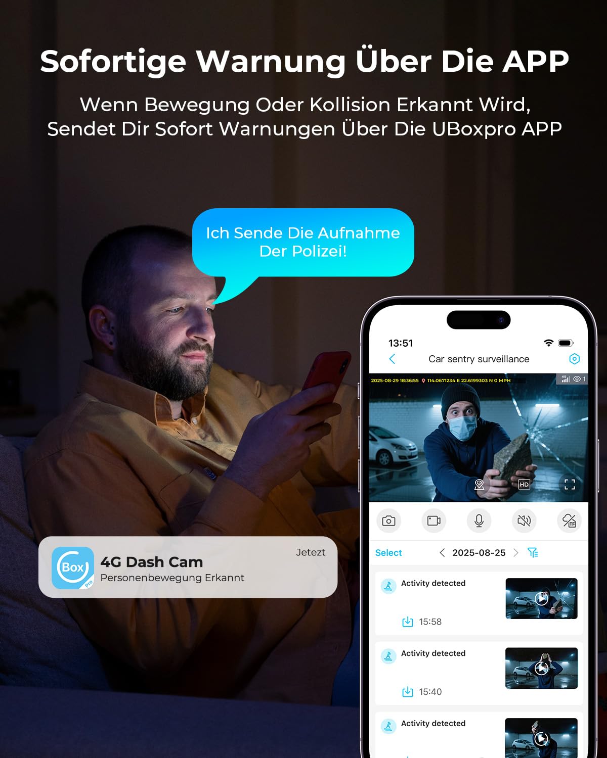 NUASI 4G LTE Dashcam Vorne Hinten 2K/1080P mit 24/7-Parkmodus