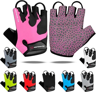 WESTWOOD FOX Cycling Gloves Half Finger Unisex Padded Grips Palm Bicycle Summer Riding MTB Bike Gloves for Men Women Non-Slip Fingerless Short Mountain Bike Ride Sports Hiking Mitts Climbing Gym