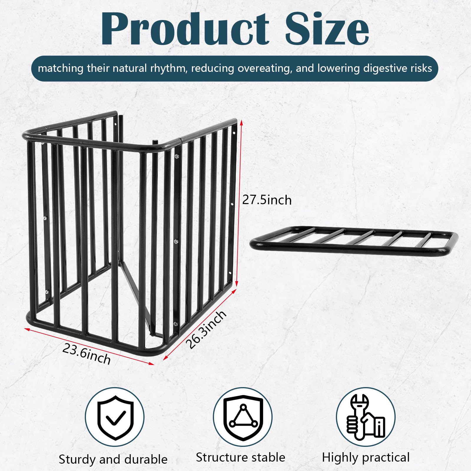 Otoolling Flat Wall/Corner Hay Feeder for Horse, Large Hay Rack Feeder Blanket Holder, 2.5" Healthy Slow Eating Prevents Waste, Easy Assembly for Goats Sheep Indoor Outdoor(Flat Wall with Lid) - image 2