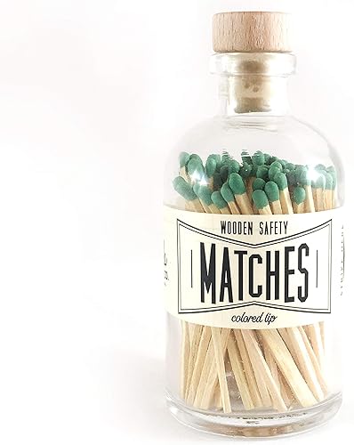 Vintage Apothecary Matches Green, Decorative Glass jar with Striker, Wooden Cork top, Candle Matches, matchsticks, Home Decor Gift