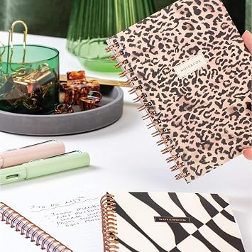 PAPERORA Pocket Size 10x14 Cm Spiral Striped Cardboard Cover 3' Notebook Set Leopard