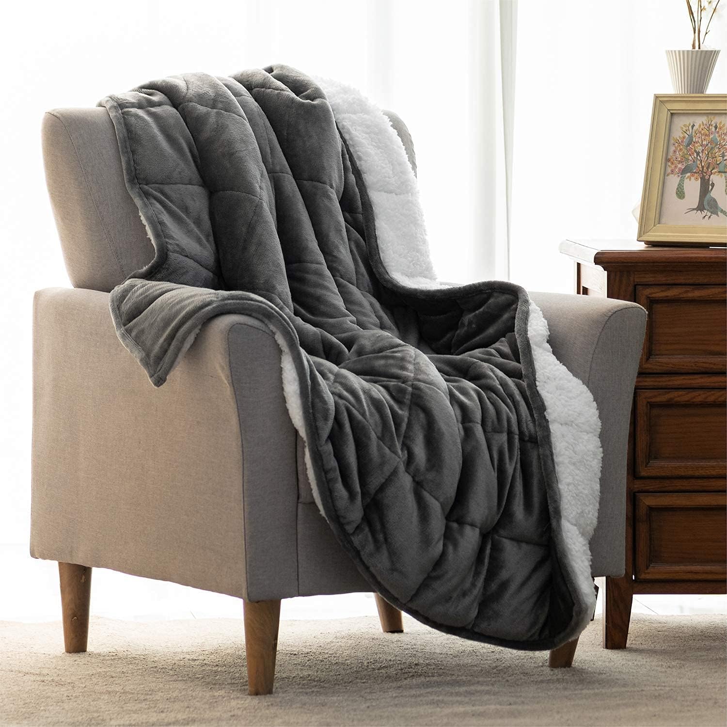 Uttermara Sherpa Fleece Weighted Blanket Features Extra Plush 220 GSM Sherpa and 220 GSM Fleece That Feels Soft and Smooth on The Skin, Keeping You Warm Over Night.