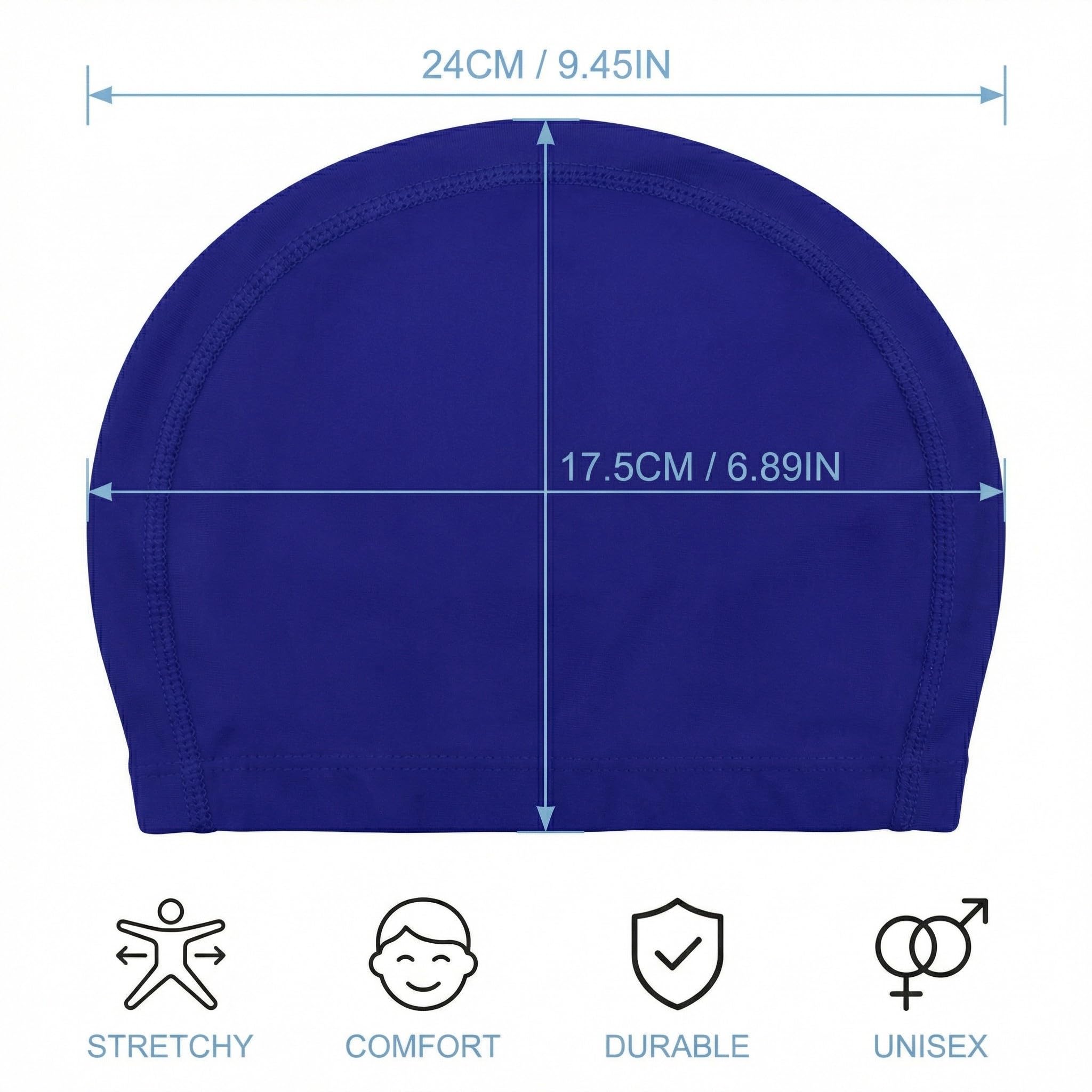 Gorro de Natación de Tela – Cómodo, Duradero y Extraordinariamente Elástico, Ideal para Hombres y Mujeres (Azul + Negro)