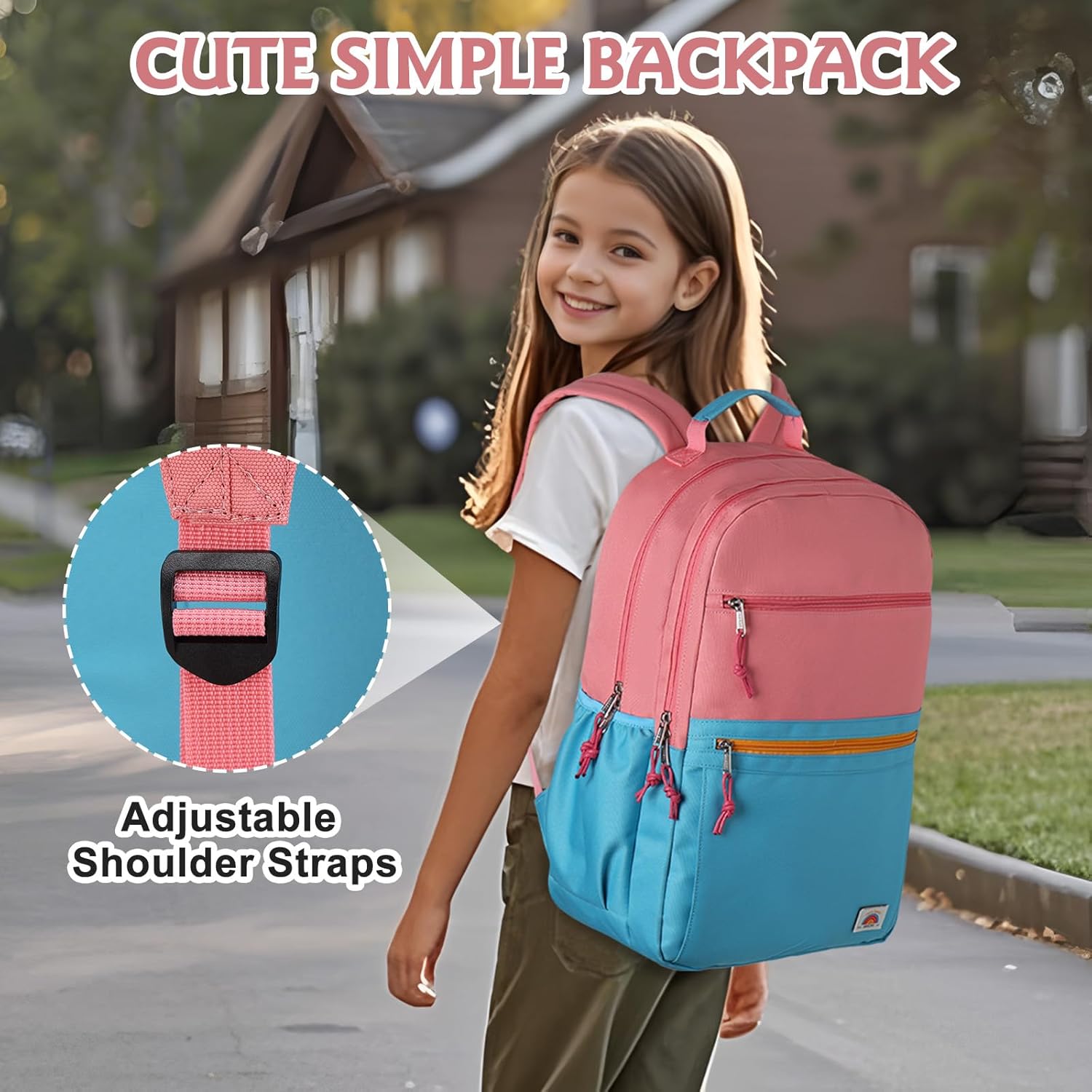 VASCHY School Backpack, Lightweight Classic Cute Aesthetic Bookbag Daypack for Teen Boys Girls Traveling/Gym/Middle School Pink Blue - Image 8