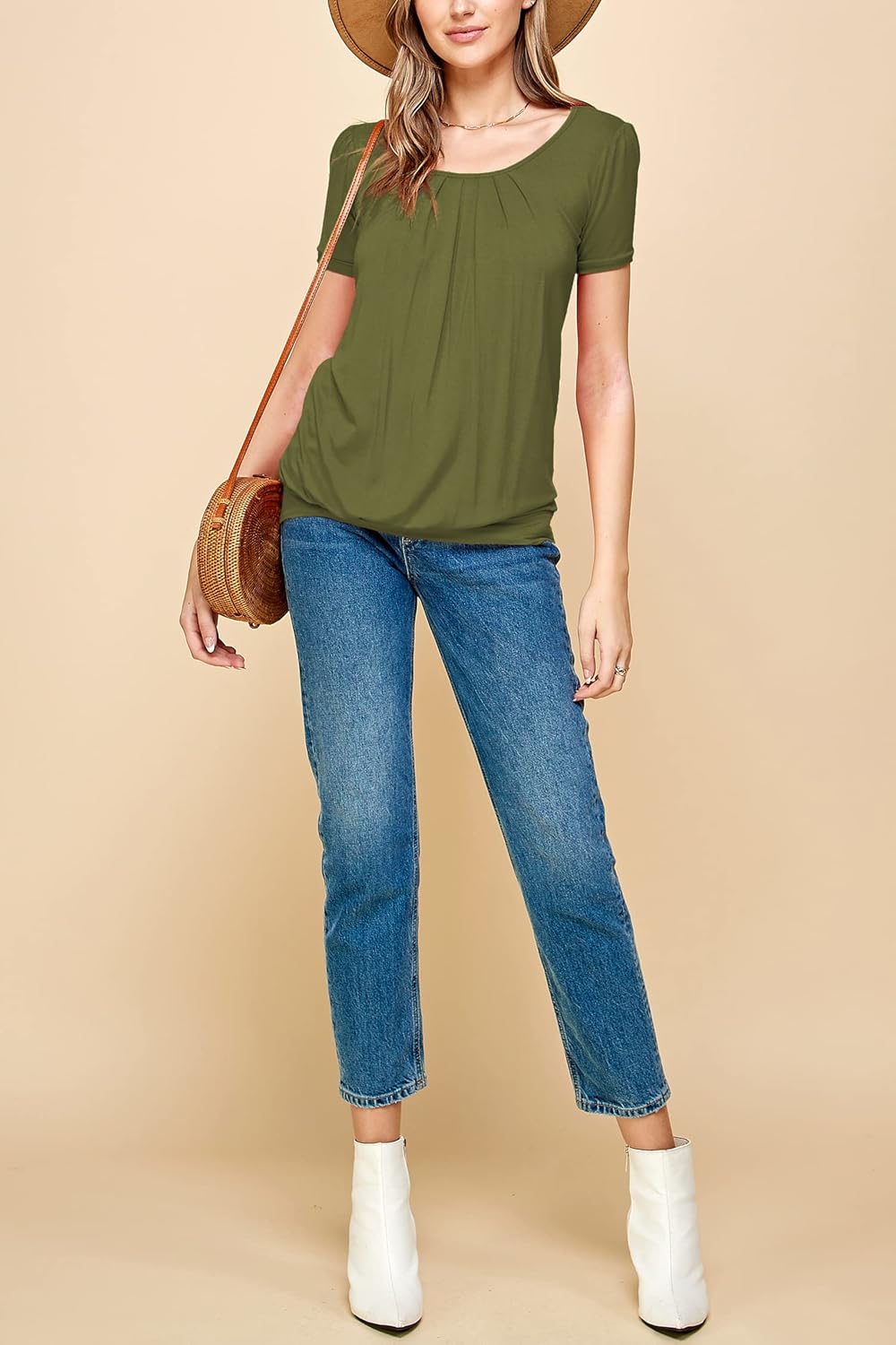 Made By Johnny Women's Scoop Neck Short Sleeve Pleated Front Blouse Tunic Top Plus Size - Image 5