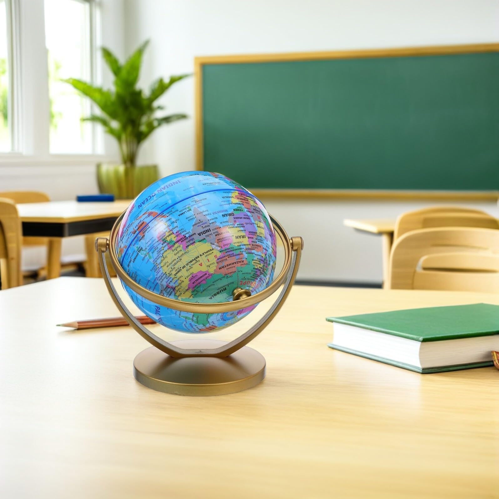 Kleiner 20cm Drehbarer Erdkugel mit Goldfarbenem Sockel Wasserfeste Weltkarte Schreibtischdekoration und Geografie Lernhilfe für Schüler und Homeoffice