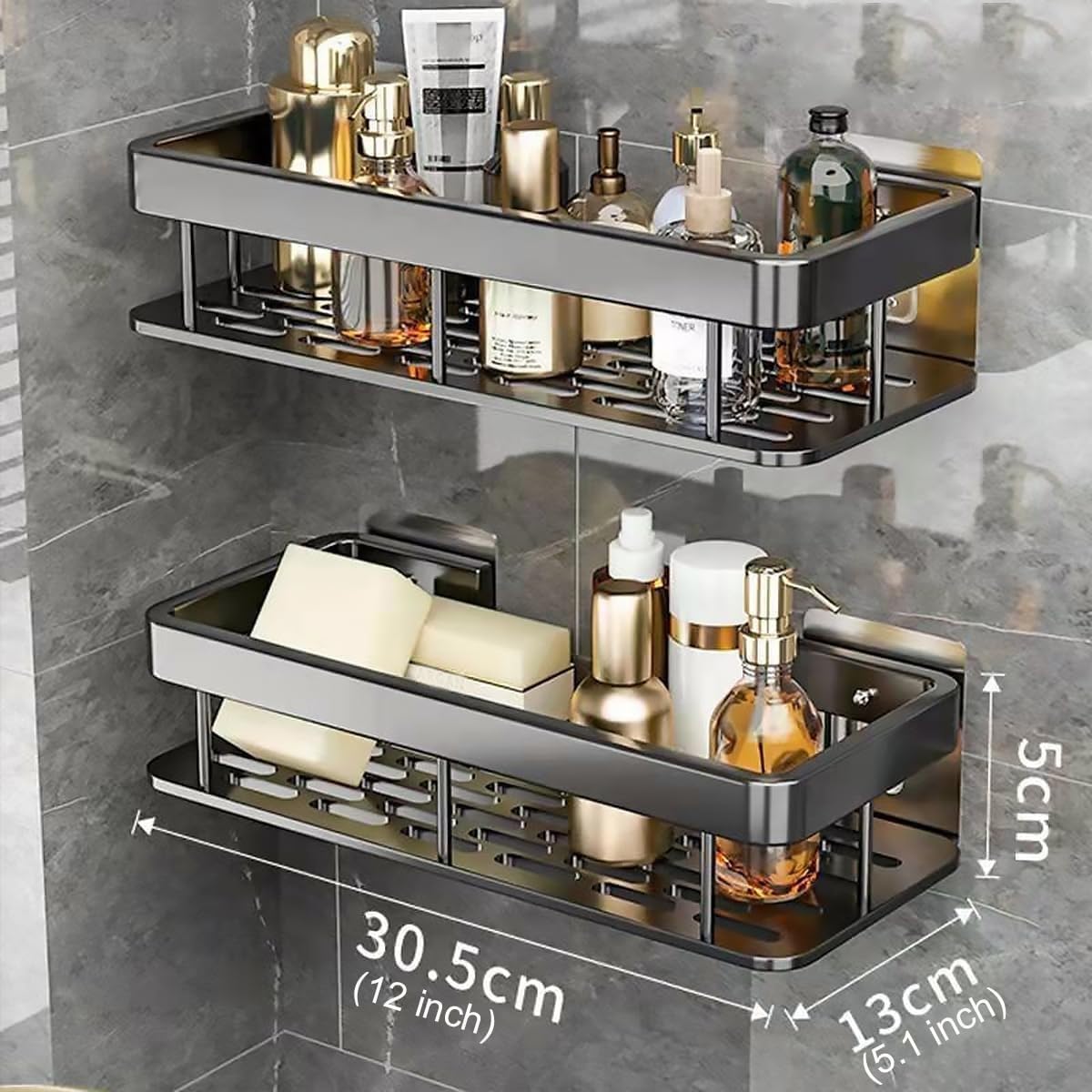 Kmils Self Adhesive Bathroom Shelf, Bathroom Organiser Without Drill, Bathroom Shelf for Wall, Bathroom Racks and Shelves (Pack of 2) 1