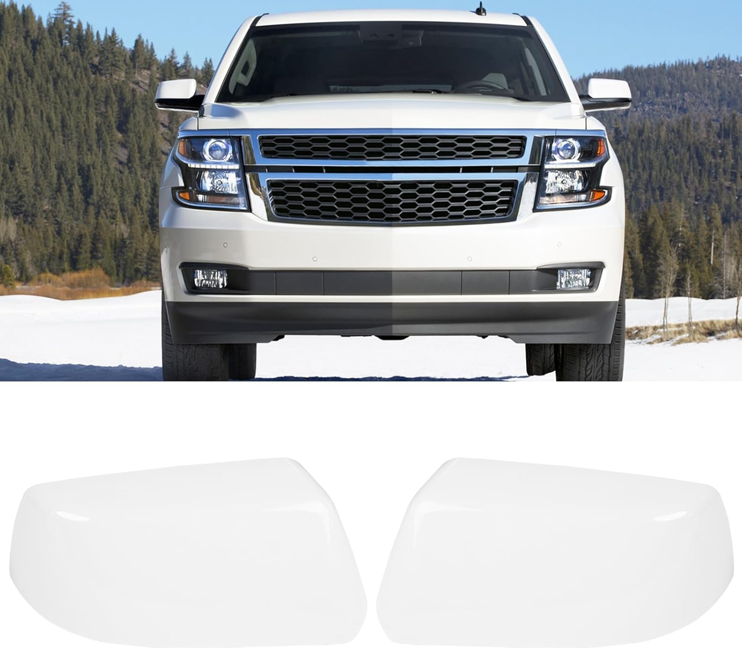 Moonlinks Compatible with Chevy Tahoe/Suburban GMC Yukon/Yukon XL 2015-2020 Mirror Cover , White Left & Right Side Clip-on Mirror Cap WITHOUT Turn Signal for Cadillac Escalade 2015-2019