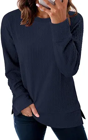 ONLYSHE Womens Shirts Long Sleeve Crewneck Tunic Tops Casual Lightweight Knit Solid Color Sweatshirts Trendy Blouse Basic Tee