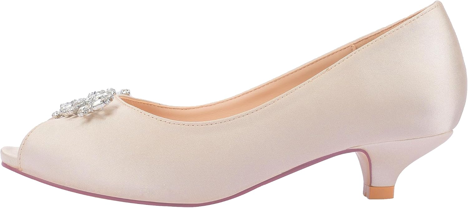 ERIJUNOR Women Comfort Low Kitten Heels Rhinestones Peep Toe Wedding Evening Party Shoes Dress Pumps - Image 3