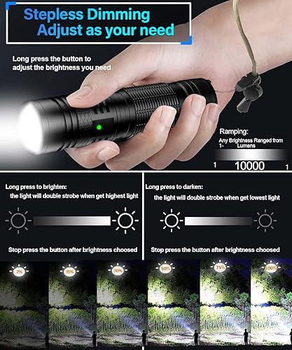 Miniatura 4 de Hoxida Linterna pequeña recargable de 10000 lúmenes altos, XHP50 Super brillante LED linterna táctica con 5000 mAh Ba-tt-ery, zoomable, impermeable,