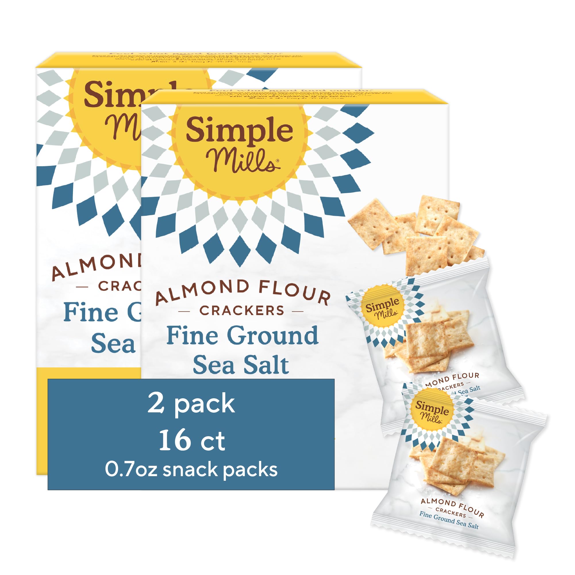 Simple Mills Almond Flour Crackers Snack Packs, Sea Salt, Gluten Free, Flax Seed, Sunflower Seeds, Corn Free, Good for Snacks, 6.5 oz, Pack of 2 (8 Bags per Box)
