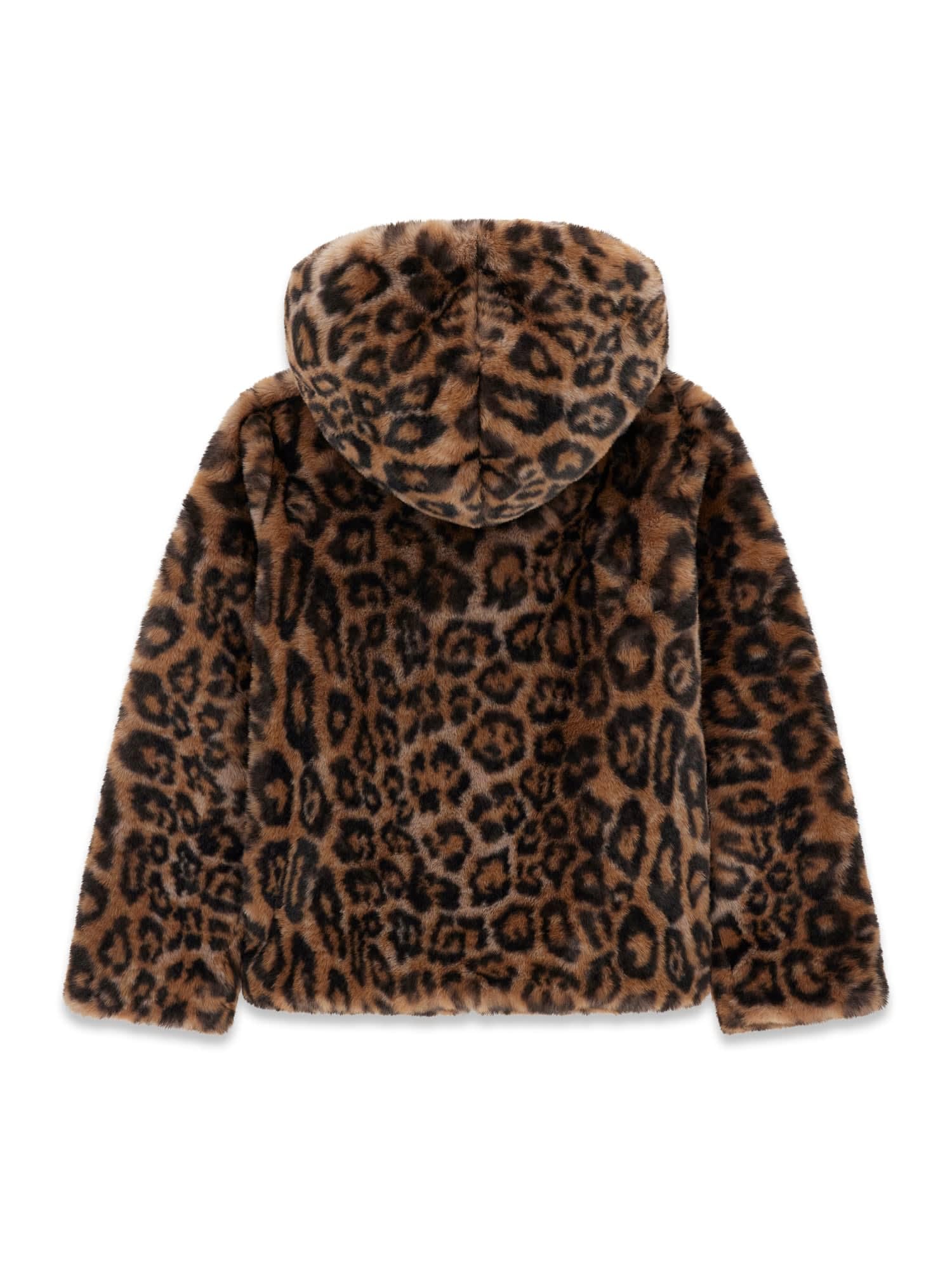 GUESS Long Sleeve Hooded Faux Fur Jacket Chamarra de Piel sintética para Niñas