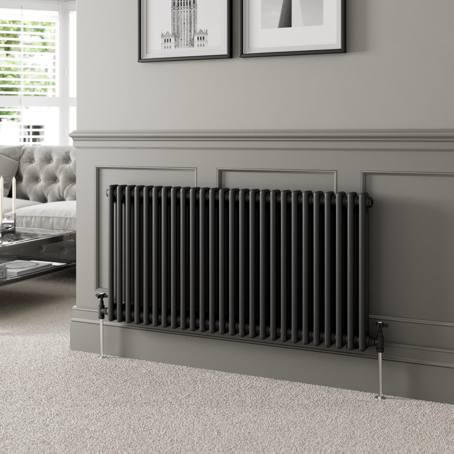 DuraTherm® 600 x 1190mm Black Traditional Horizontal Designer Radiator Double Column Colosseum Cast Iron Style Central Heating Panel Radiators Rad