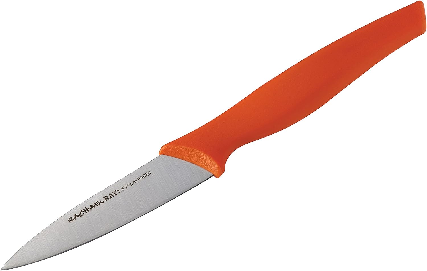 Rachael Ray Cutlery 2-Piece Japanese Stainless Steel Fruit and Vegetable Knife Set with Orange Handles and Sheaths